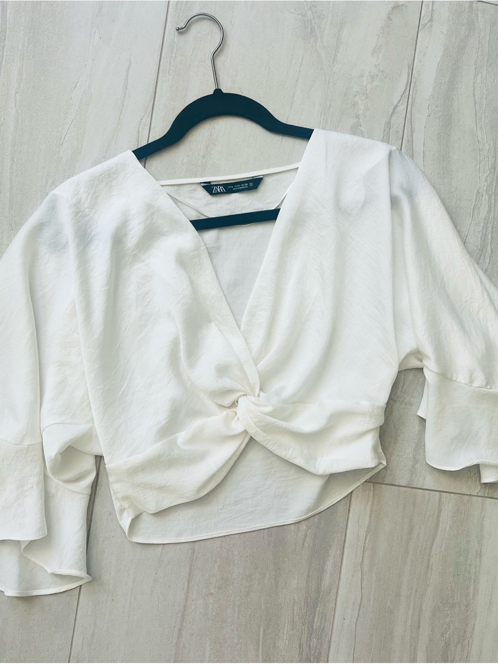 Zara Cream Twist-Front Flutter Sleeve Blouse - Picture 3 of 3